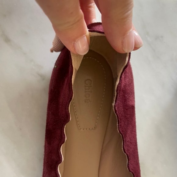 CHLOE $495 Maroon Suede Scallop Edge Ballet Flats 39. - Picture 4 of 9